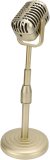 Retro Microphone Props Model, Lightweight Height Adjustable Retro Mic Stable Base and Support Rod Plastic Antique Microphone Prop for Classic Photoshoots (Gold)