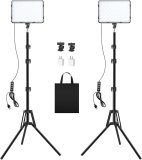 2 Pack Photography Video Lighting Kit, LED Video Light with 62” Tripod Stand, Tinpops 2500-8500K Studio Streaming Lighting for Video Recording Live Game Podcast YouTube Portrait Photo Shooting