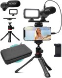 Movo iVlogger Vlogging Kit for iPhone – Lightning Compatible YouTube Starter Kit for Content Creators – Accessories: Phone Tripod, Phone Mount, LED Light and Shotgun Microphone