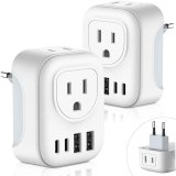 [2-Pack ] European Travel Plug Adapter, DIWILI International Power Charger with 2 Outlets and 4 USB Ports (2 USB C), 6-in-1 Type C Charger for Canada to Most of Europe EU Italy Spain France