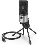 USB Microphone, Metal USB Condenser Recording Microphone for Laptop Windows Cardioid Studio Recording Vocals Voice Over,Video (Color : Silver)