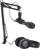 Audio-Technica AT2005USBPK Vocal Microphone Pack for Streaming/Podcasting, Includes USB and XLR Outputs, Adjustable Boom Arm, & Monitor Headphones,Black