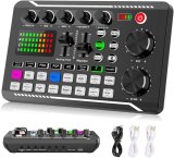F998 Live Sound Card Audio Mixer Podcast, Voice Changer for Sound Effects Board for Microphone Karaoke