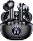 Wireless Earbuds, Bluetooth Headphones with Stereo Sound, LED Power Display Earphones with 48H Playtime Wireless Charging Case, IPX7 Waterproof Ear Buds with Mic for iPhone and Android, Black