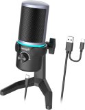 USB Microphone, New Deisgn USB Condenser Gaming Microphone,192Khz/24Bit Podcast PC Computer Mic for Recording Streaming Micro (Color : Black2)