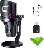 Comica EJoy Uni Pro (D)-Black Microphone for Computer and Smartphone,RGB Cardioid Condenser Gaming Mic for Podcasting,Streaming,Recording,with Desktop Stand