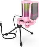 USB Microphone, Game USB Microphone for Gaming Streaming with Pop Filter Shock Mount&Gain Control,Condenser Mic for Laptop/Computer (Color : Pink)