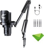 Comica EJoy Uni (A)-Black USB Microphone for Computer and Smartphone,48Khz/24Bit RGB Cardioid Condenser Gaming Mic for Podcasting,Streaming,Recording,Music Creation,with Boom Arm Stand