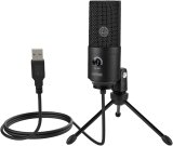 USB Microphone, Metal USB Condenser Recording Microphone for Laptop Windows Cardioid Studio Recording Vocals Voice Over,Video (Color : Black)