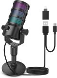 Microphone for Podcast Streaming,USB Gaming Microphone for PC,Computer,Phone,PS4/5,Condenser Mic with RGB Lights,Mute,Gain,Noise Cancellation for Studio Recording,Twitch,YouTube Videos