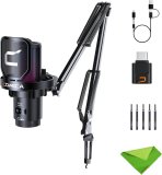 Comica EJoy Uni Pro (A)-Black Microphone for Computer and Smartphone,48Khz/24Bit RGB Cardioid Condenser Gaming Mic for Podcasting,Streaming,Recording,Music Creation,with Boom Arm Stand