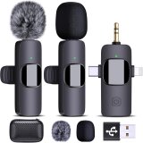 Dual Wireless Lavalier Microphones for iPhone Android Camera Laptop PC, 4 in 1 Wireless Lapel Mic for Video Recording Vlog, YouTube, TikTok