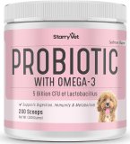 StarryVet Probiotics for Dogs – 5 Billion CFU’s, Digestive Enzymes, Prebiotics – Dog Allergies, Diarrhea, Bad Dog Breath, Constipation, Gas, Yeast, Hot Spots – Powder – Made in Canada -100 Grams