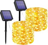 Solar Fairy Lights Outdoor Waterproof, 2 Pack Total 112FT 300LED Solar String Lights 8 Modes Outdoor Copper Wire Lights for Patio Decoration Fairy Lights for Garden,Tree,Party,Wedding (Warm White)