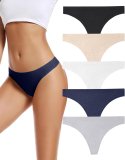 VOENXE Seamless Women Underwear Thongs,No Show Ladies Thong,No Line Breathable Panties,Soft Invisible Undie for Women 5 Pack