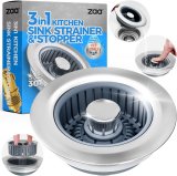 zaa Upgraded 3in1 Kitchen Sink Drain Strainer and Sink Stopper, Stainless Steel Kitchen Drain Plug & Cover with Anti-Clogging Basket Strainer, Fit US Standard 3-1/2” Sink Drain Hole, Silver