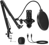 Condenser Microphone,Professional USB Microphone Plug & Play PC Computer Microphone Condenser Cardioid Mic Kit with Adjustable Boom Arm Stand Shock Mount,for Podcast,Streaming,YouTube，Tiktok