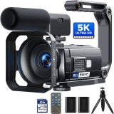 Video Camera Camcorder 5K 56MP Vlogging Camera YouTube WiFi Night Vision 3” 270° Rotatable Touchscreen Podcast Camera Recorder with 64GB SD Card, Microphone, Stabilizer, Remote, 2 Batteries, Tripod