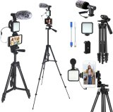 Vlogging Kit for iPhone,Content Creator Kit Smartphone Vlogging Kit,YouTube Starter Kit,Cell Phone Tripod Stand Vlogger Kit with LED Light/Microphone/Adapter Cables