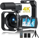 Video Camera Camcorder 4K 48MP Vlogging Camera for Youtube,WiFi Night Vision 3” 270° Rotatable Touchscreen Podcast Camera Video Recorder Camera with Microphone, Stabilizer, Remote, Batteries,Tripod