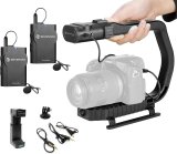 Movo MicRig-W2 Wireless Microphone Filmmaker Kit – Video Handle Stabilizer with Built-in Dual Wireless Lavalier Microphone Compatible with Canon EOS, Nikon, Sony, Panasonic DSLR and Mirrorless Cameras