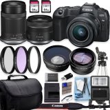 Canon EOS R8 4K Video Recording Mirrorless Camera with 24-50mm and Canon RF-S 55-210mm f/5-7.1 is STM Lenses + 2 X 64GB Fast Transcend Memory + Deluxe Accessory Bundle