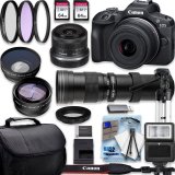 Canon EOS R100 4K Video Recording Mirrorless Camera with 18-45mm and 420-800mm f/8.3 HD Telephoto Zoom Lenses+2 X 64GB Fast Transcend Memory+Deluxe Accessory Bundle