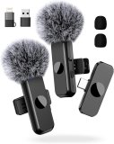 Lavalier Microphone for USB C Android Phone, Wireless Mini Lapel Mic Compatible with iPhone 15 (USB-C), Dual Clip on Lav Mic Lasting 12H for Video Recording YouTube Vlog Tiktok Livestream