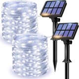 Solar Fairy Lights Outdoor, 2 Pack Total 240 LED Solar String Lights, 8 Modes Solar Twinkle Lights Outdoor Waterproof, Copper Wire Lights for Christmas Garden Tree Yard Party Decorations (Cool White)